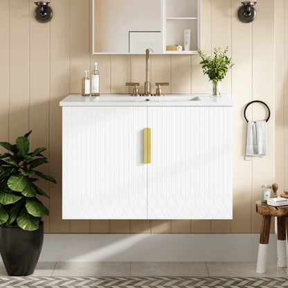 Bathroom vanity with sink, white, brass faucet, 2 softclose doors, Unique Piece Furniture on Tampa Home & Garden Store