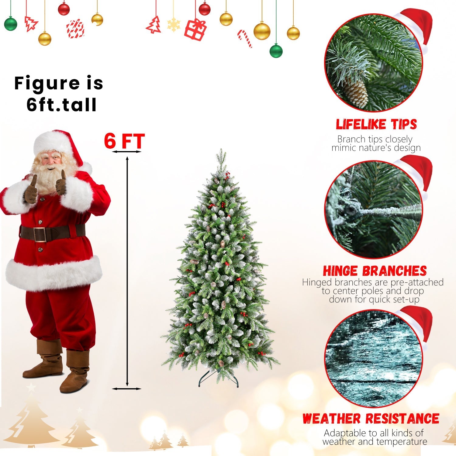 6 ft pre-lit artificial Christmas tree by HouseOfZazla with 380 warm white LED lights on Tampa Home & Garden Store