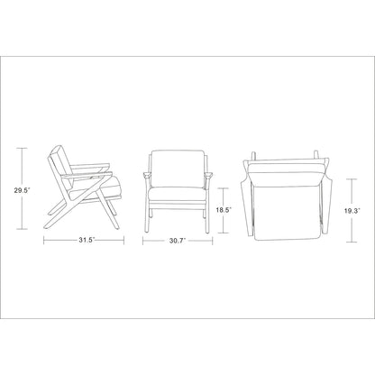 Martelle Accent Armchair blueprint by HouseOfZazla; side/front views, 29.5in H, 31.5in W on Tampa Home & Garden Store