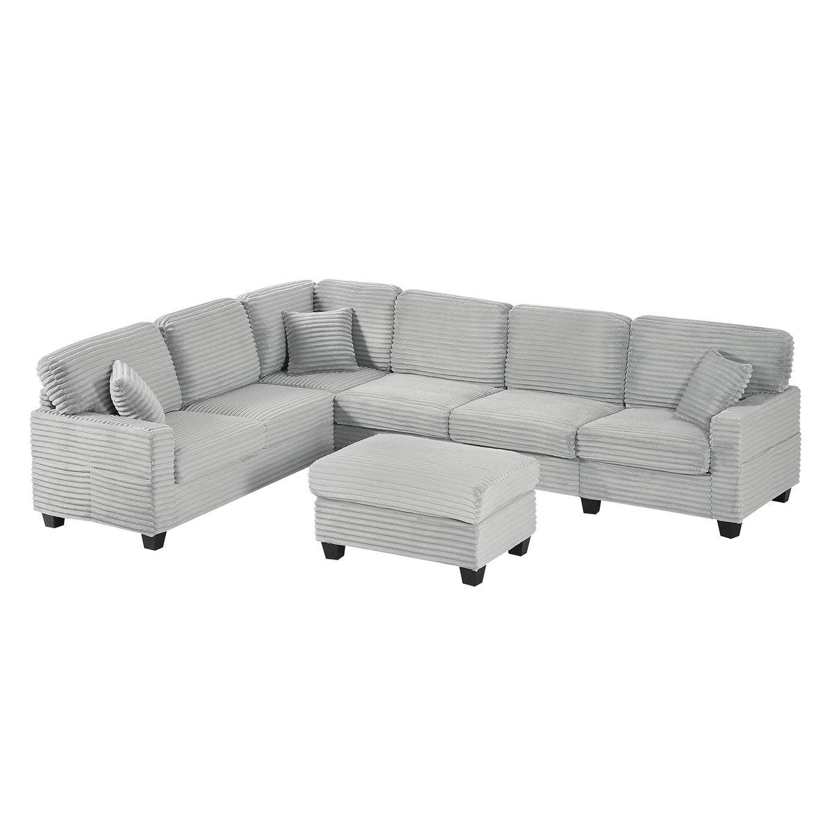 U-shaped upholstered sectional sofa with movable ottoman in light gray fabric HouseOfZazla on Tampa Home & Garden Store