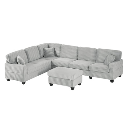 U-shaped upholstered sectional sofa with movable ottoman in light gray fabric HouseOfZazla on Tampa Home & Garden Store