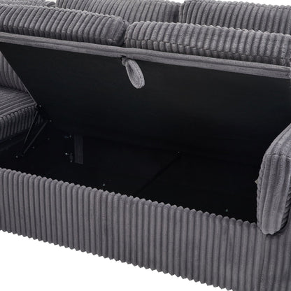 Convertible U-Shaped Sectional Sofa Bed gray corduroy with zipper by HouseOfZazla on Tampa Home & Garden Store