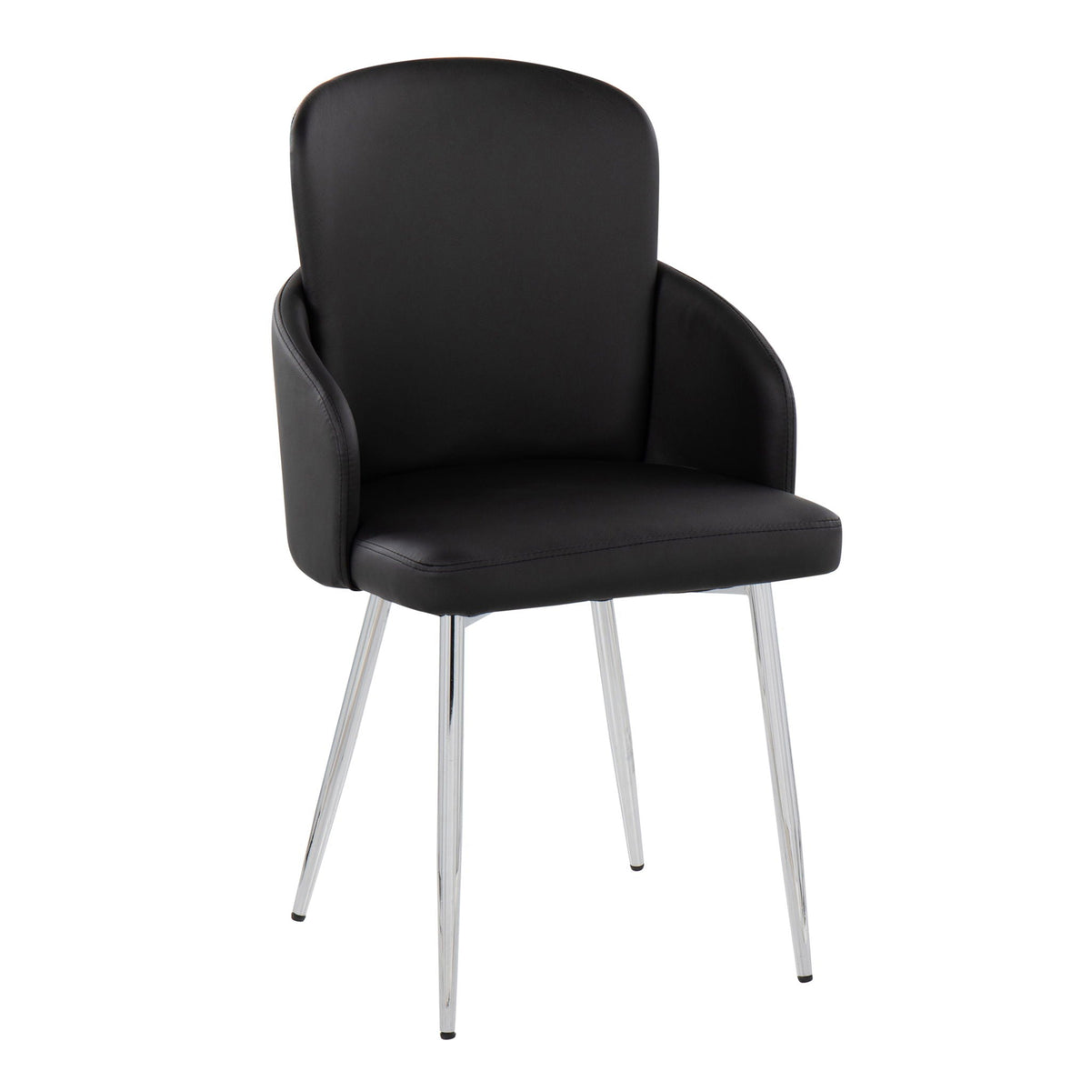 Contemporary dining chair with black upholstered seat and back, chrome legs on Tampa Home & Garden Store