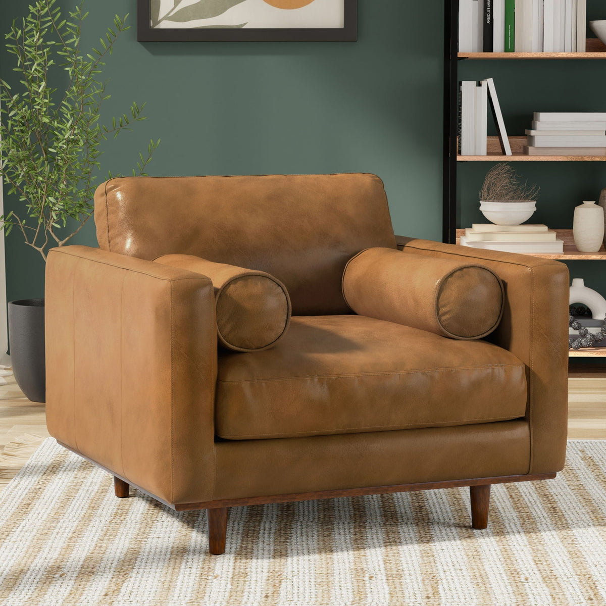 Wide Arm Chair with Removable Cushions in tan leather by HouseOfZazla on Tampa Home & Garden Store