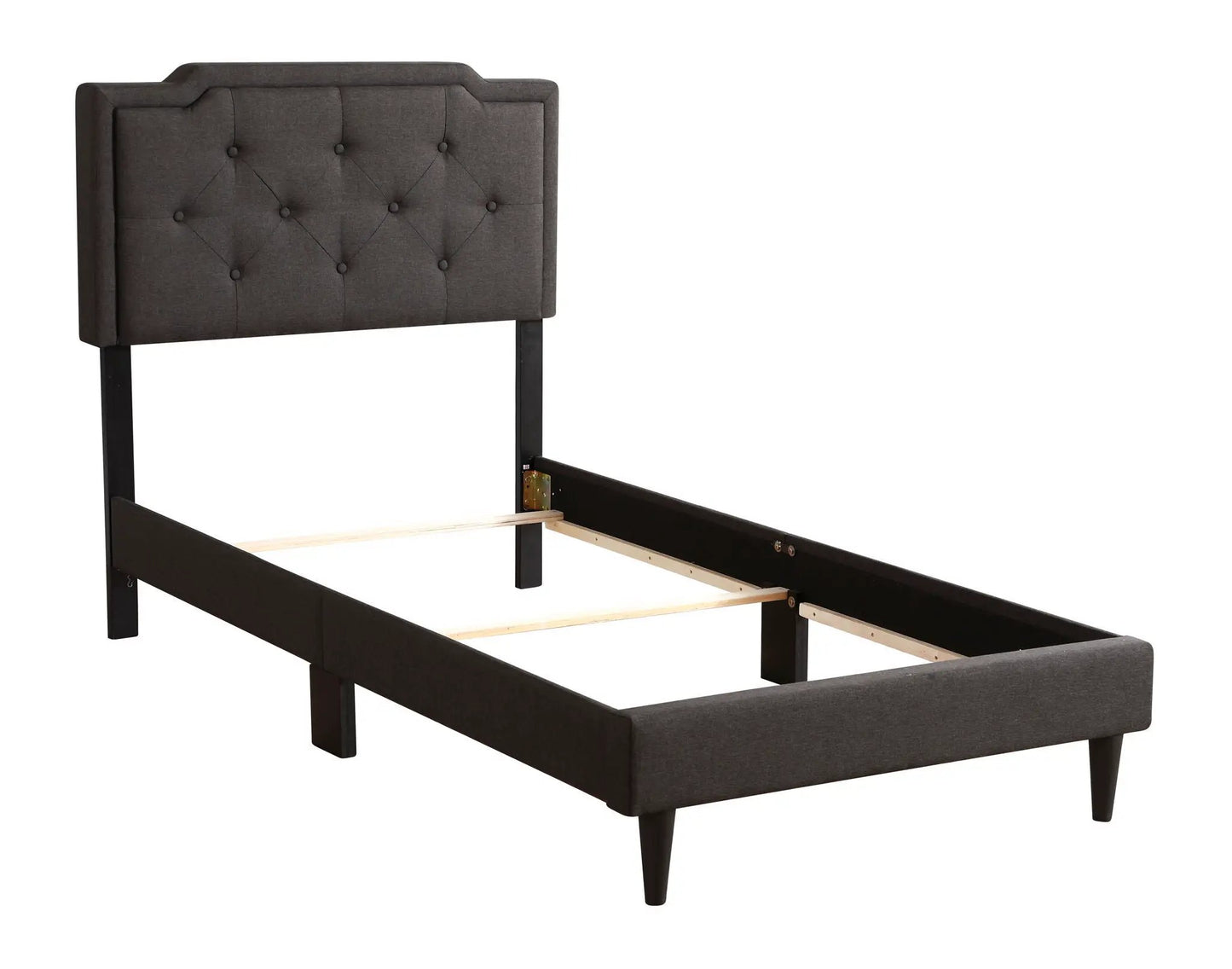 Button tufted upholstered bed in dark gray fabric with black legs by Unique Piece Furniture on Tampa Home & Garden Store