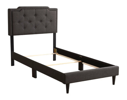 Button tufted upholstered bed in dark gray fabric with black legs by Unique Piece Furniture on Tampa Home & Garden Store