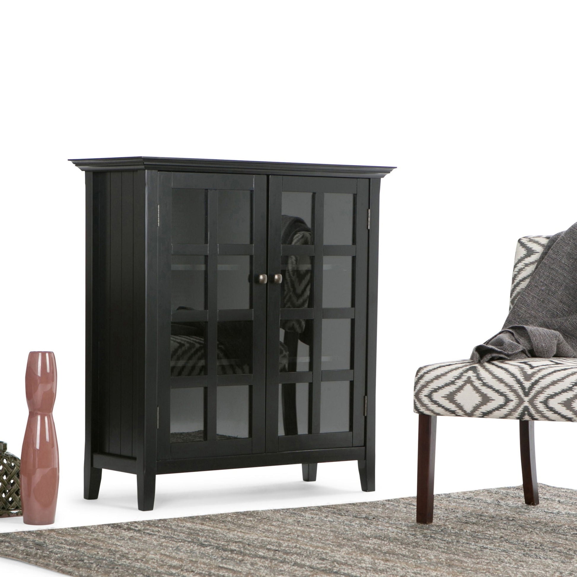 Acadian medium storage cabinet handcrafted black with glass doors by HouseOfZazla on Tampa Home & Garden Store