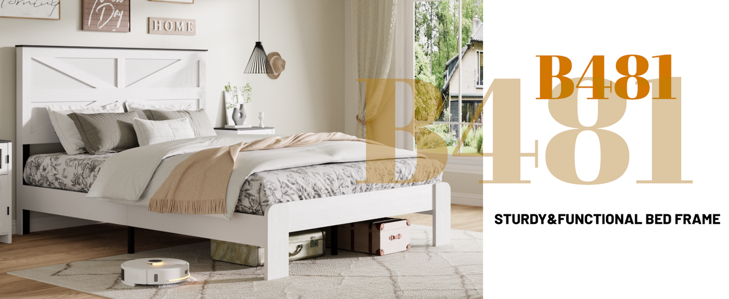 King Wood Platform Bed and Headboard Storage