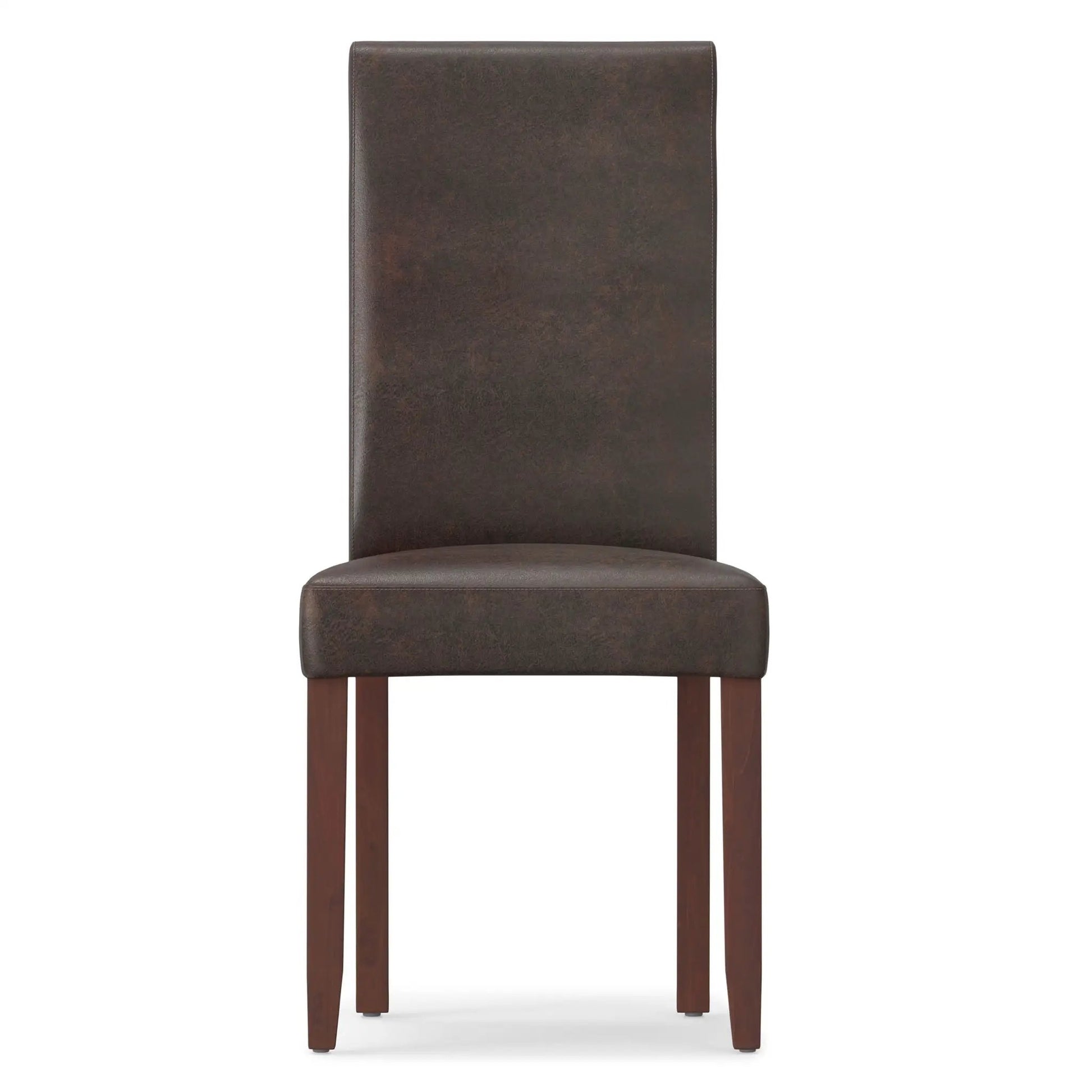 Acadian upholstered Parson dining chair brown faux leather with wood legs on Tampa Home & Garden Store