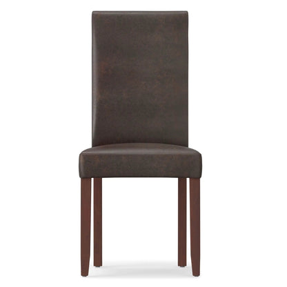 Acadian upholstered Parson dining chair brown faux leather with wood legs on Tampa Home & Garden Store