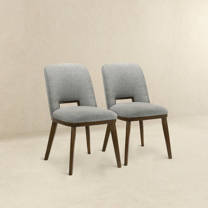 Modern dining chair set of 2 with gray upholstery and walnut bases on Tampa Home & Garden Store