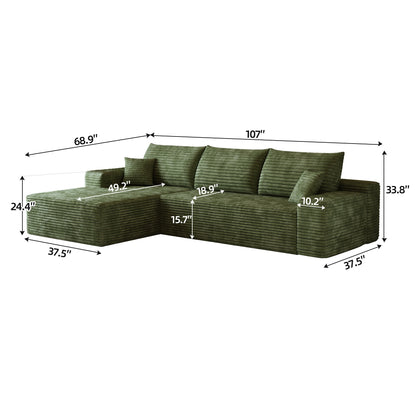 107-inch Cloud Sectional Sofa with L-shaped Chaise in olive-green fabric by HouseOfZazla on Tampa Home & Garden Store
