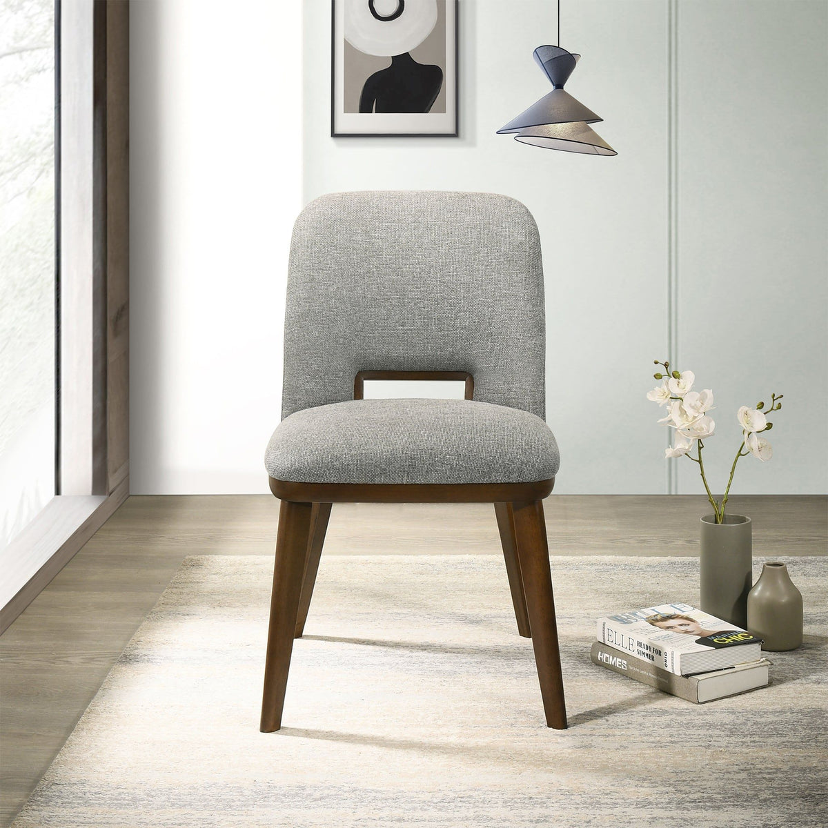 Modern dining chair set of 2 with walnut base in gray upholstery by HouseOfZazla on Tampa Home & Garden Store