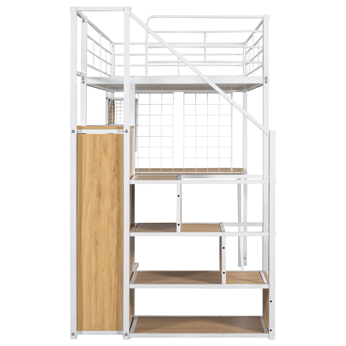 Loft Bed with workstation, wardrobe and storage stairs, white metal frame by HouseOfZazla on Tampa Home & Garden Store