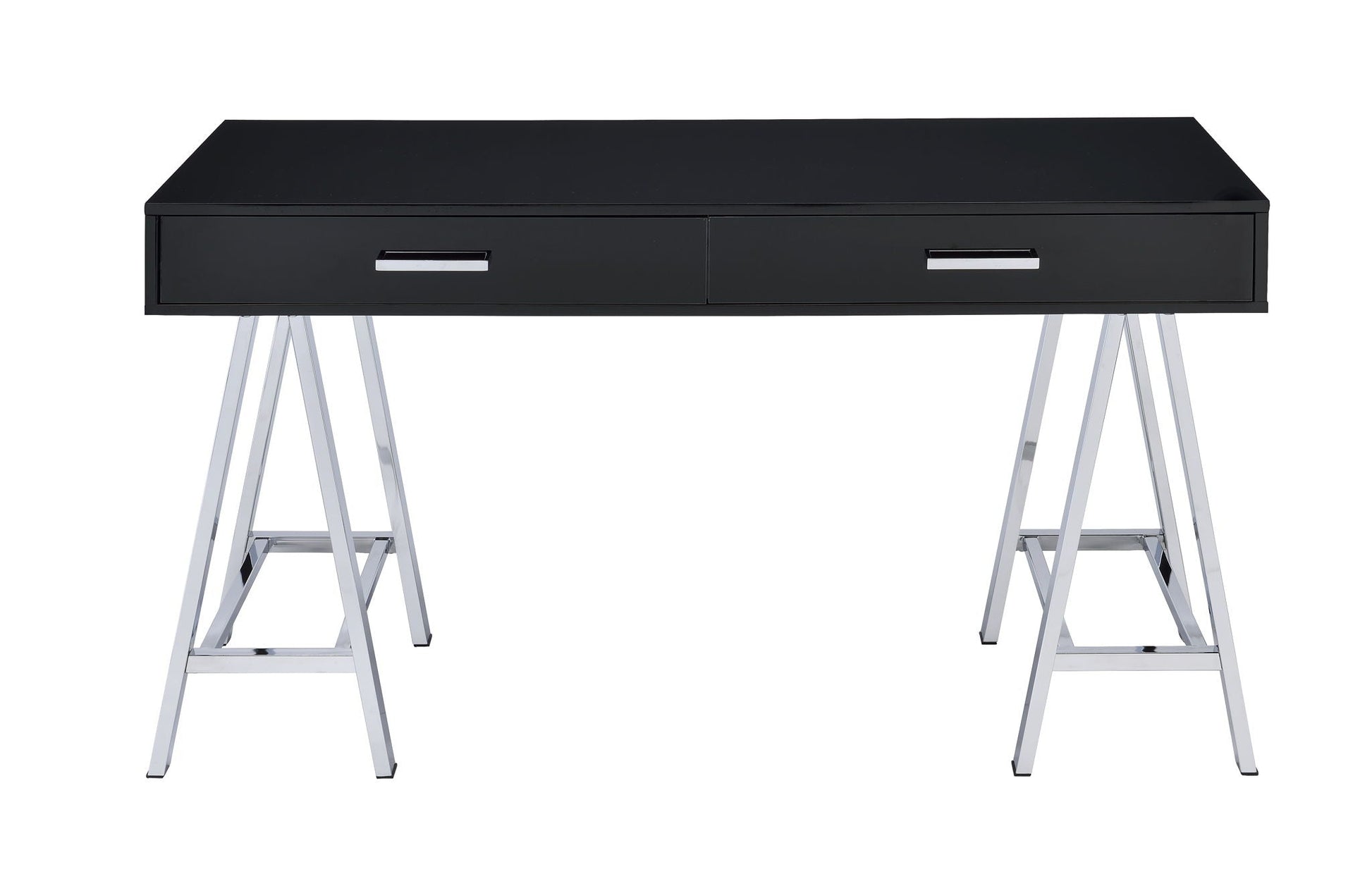 Coleen high gloss writing desk with USB, black finish, 2 drawers, chrome legs HouseOfZazla on Tampa Home & Garden Store