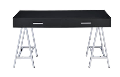 Coleen high gloss writing desk with USB, black finish, 2 drawers, chrome legs HouseOfZazla on Tampa Home & Garden Store
