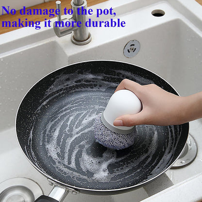 Cepillo de cocina antirayaduras con bolas de fibra reemplazables: mango resistente y antirayaduras para utensilios de cocina antiadherentes, de acero inoxidable y de cerámica.
