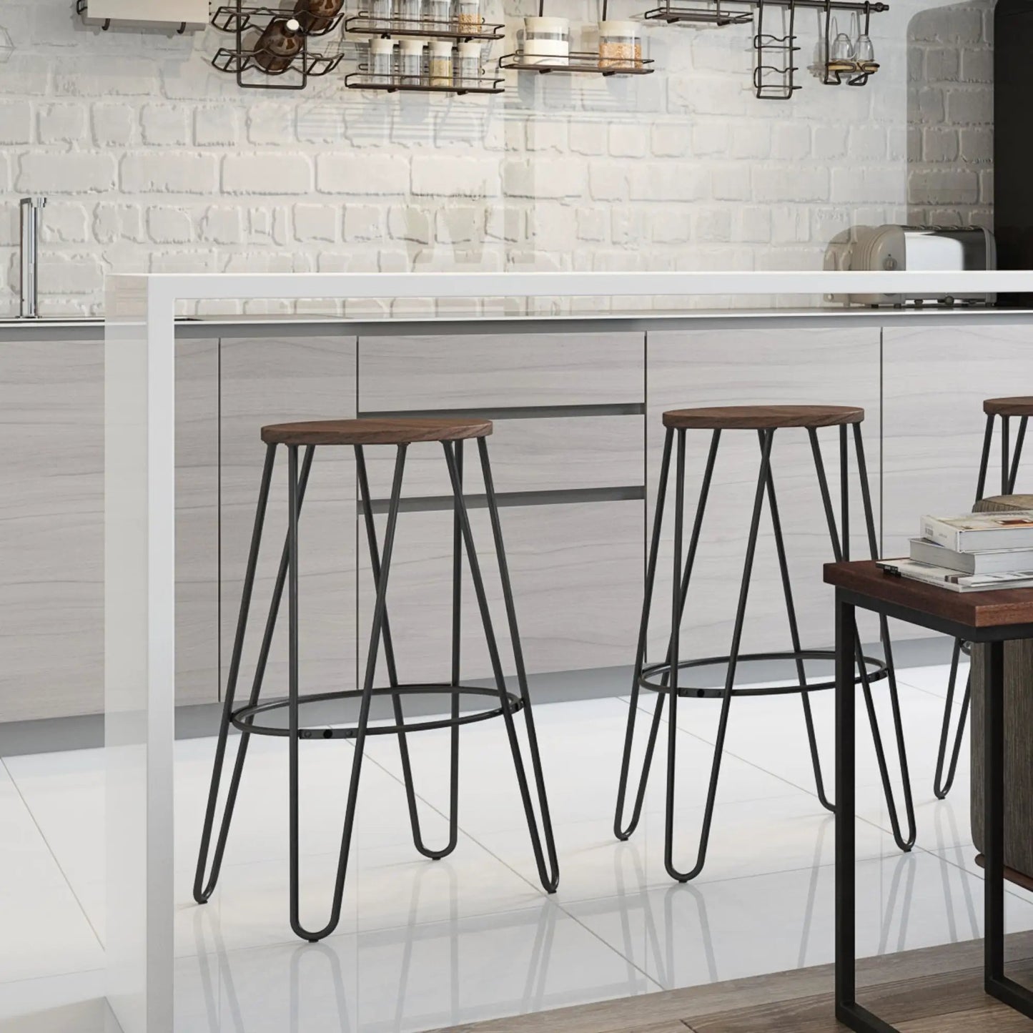 Simeon Multifunctional Metal Stool with Wood Seat
