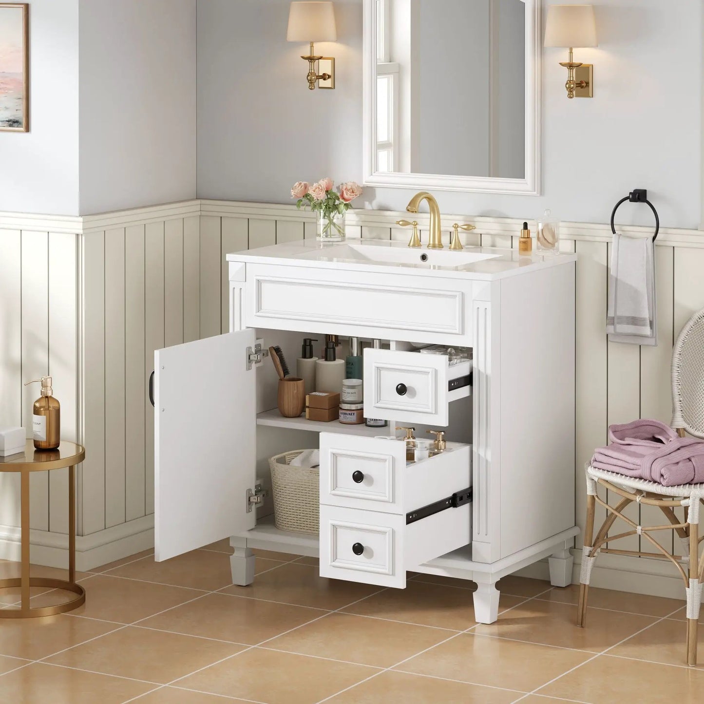 Bathroom Vanity With Sink and Cabinet Two Drawers