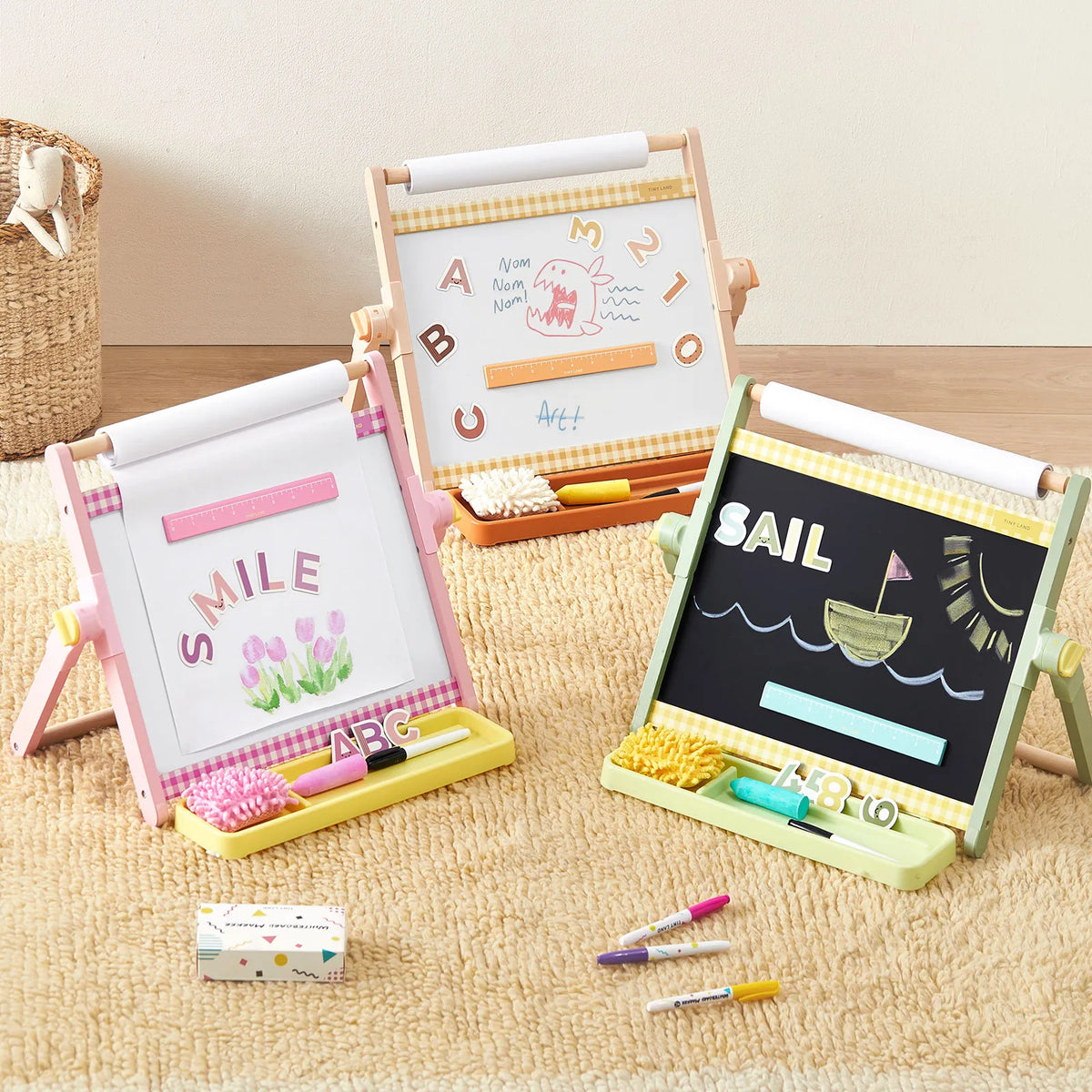 Tiny Land Double-Sided Magnetic Tabletop Easel, pastel pink-green kids easel with whiteboard & chalkboard tray on Tampa Home & Garden Store