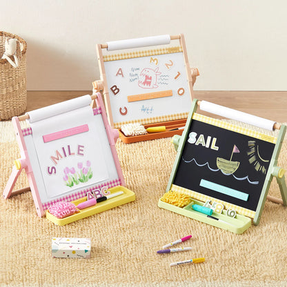 Tiny Land Double-Sided Magnetic Tabletop Easel, pastel pink-green kids easel with whiteboard & chalkboard tray on Tampa Home & Garden Store