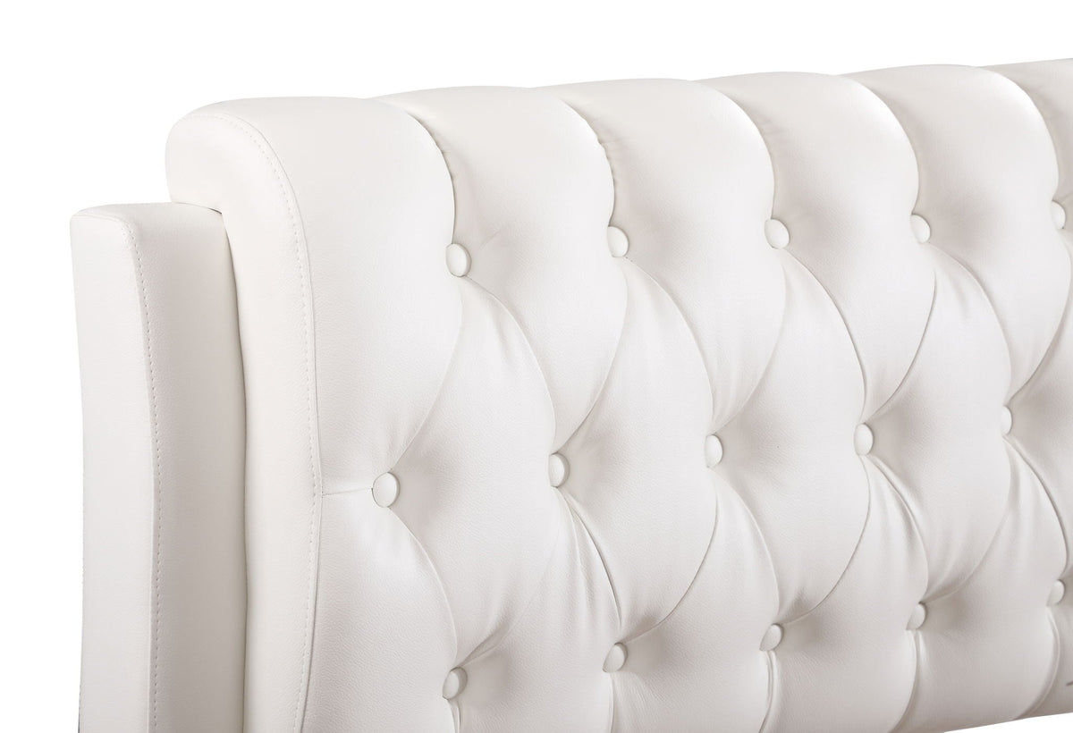 Tufted upholstered bed headboard in ivory faux leather with button tufting by HouseOfZazla on Tampa Home & Garden Store