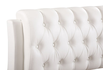 Tufted upholstered bed headboard in ivory faux leather with button tufting by HouseOfZazla on Tampa Home & Garden Store