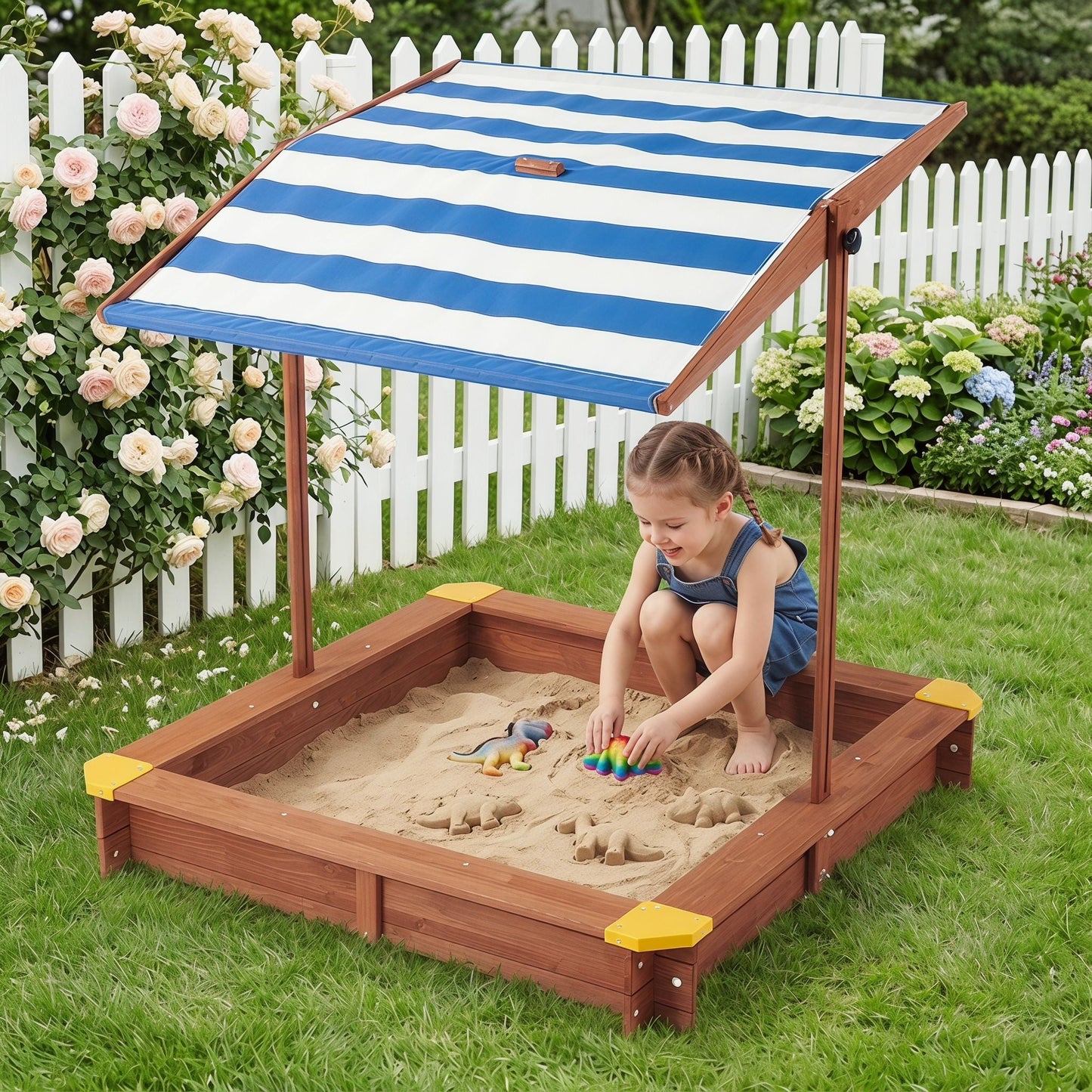 Large Outdoor Wooden Sandbox With Canopy