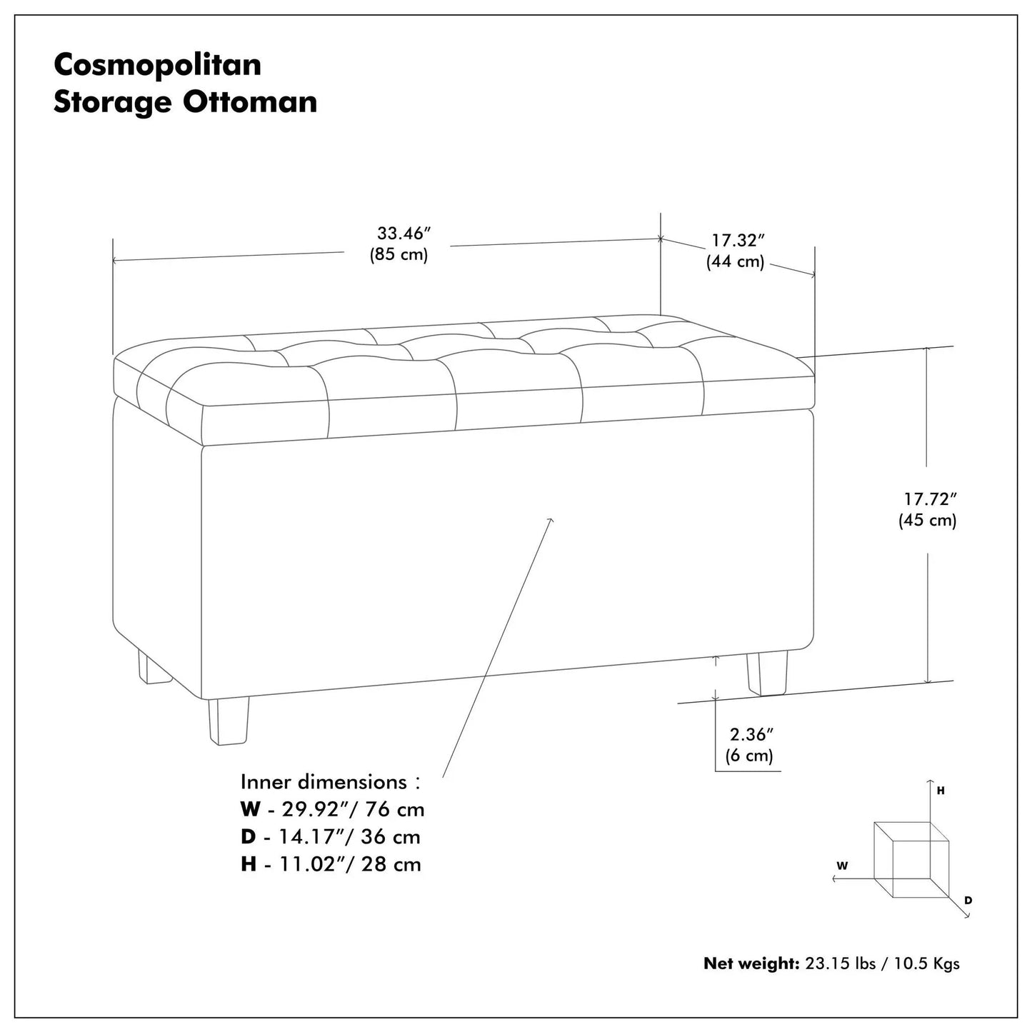 Cosmopolitan Upholstered Storage Ottoman Bench