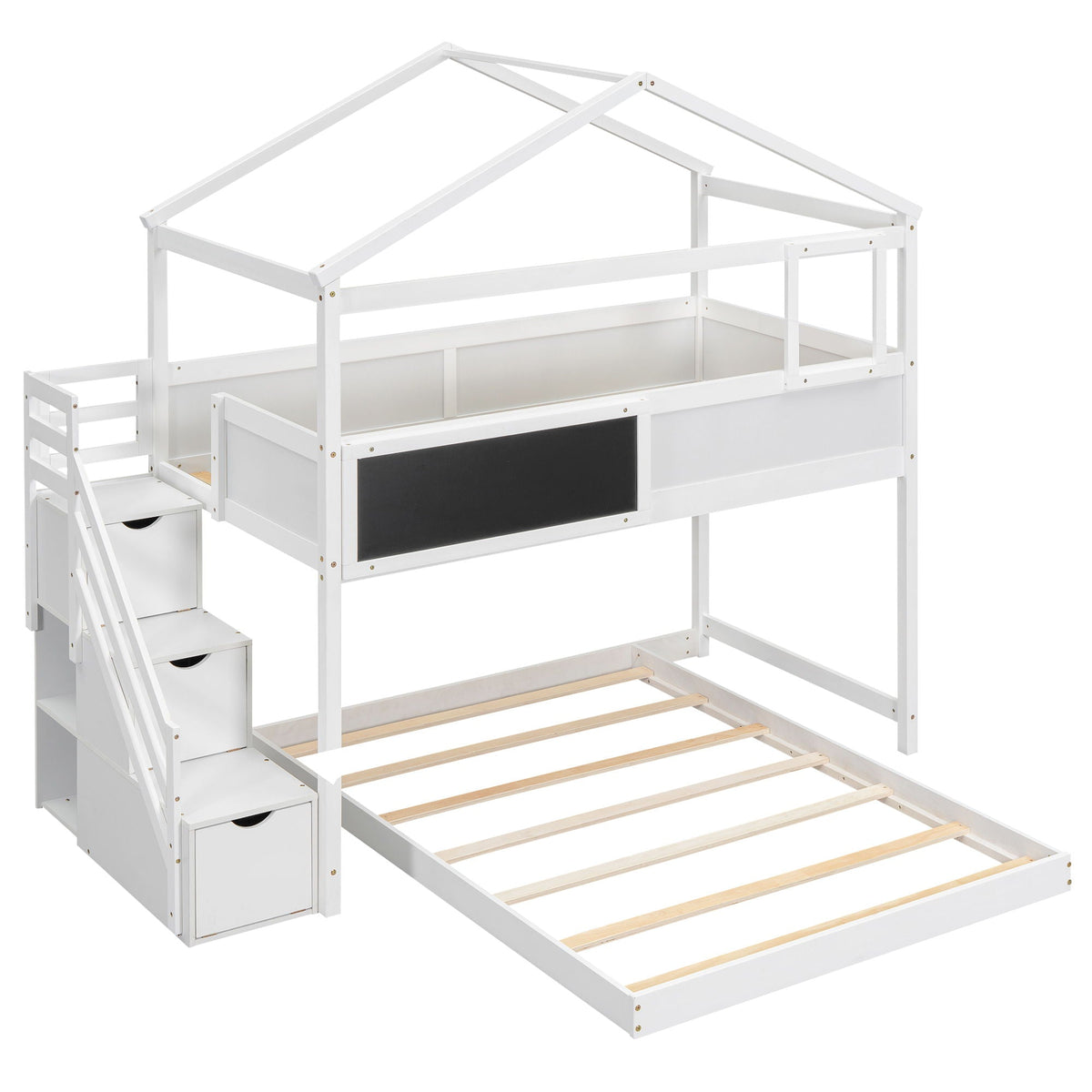 House Style Bunk Bed by HouseOfZazla with storage staircase, white finish on Tampa Home & Garden Store