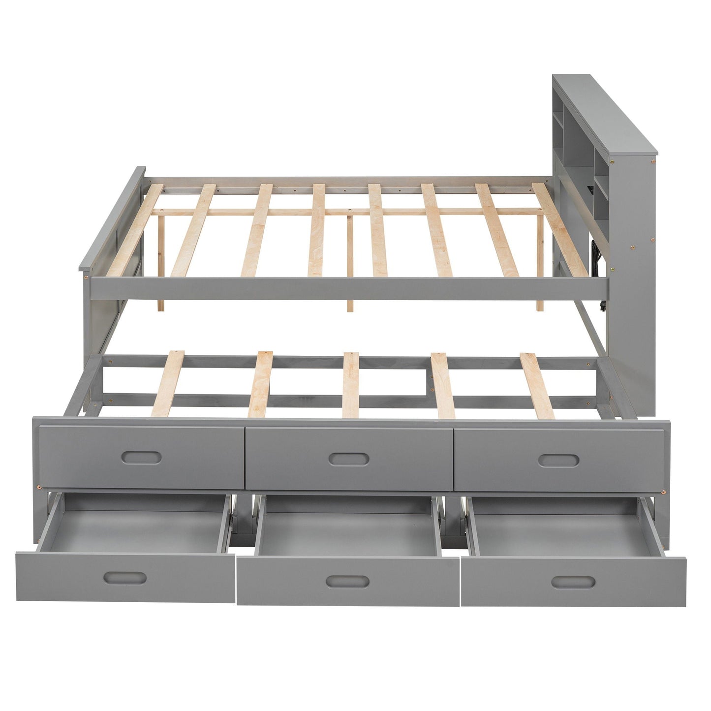 Gray platform bed with storage headboard and trundle, 3-drawer under-bed storage by HouseOfZazla on Tampa Home & Garden Store