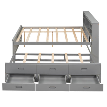 Gray platform bed with storage headboard and trundle, 3-drawer under-bed storage by HouseOfZazla on Tampa Home & Garden Store