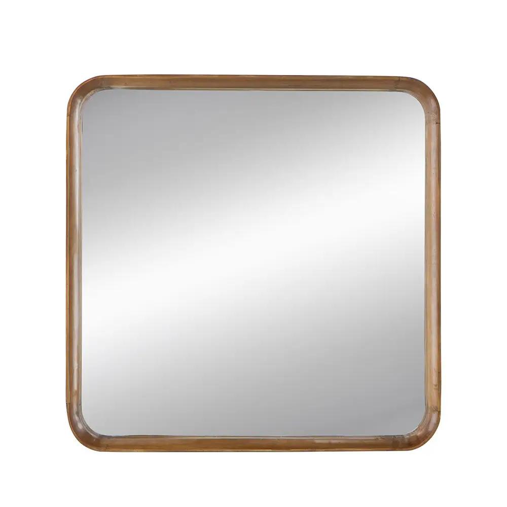 Square Mirror with Wood Frame Living Room Brown