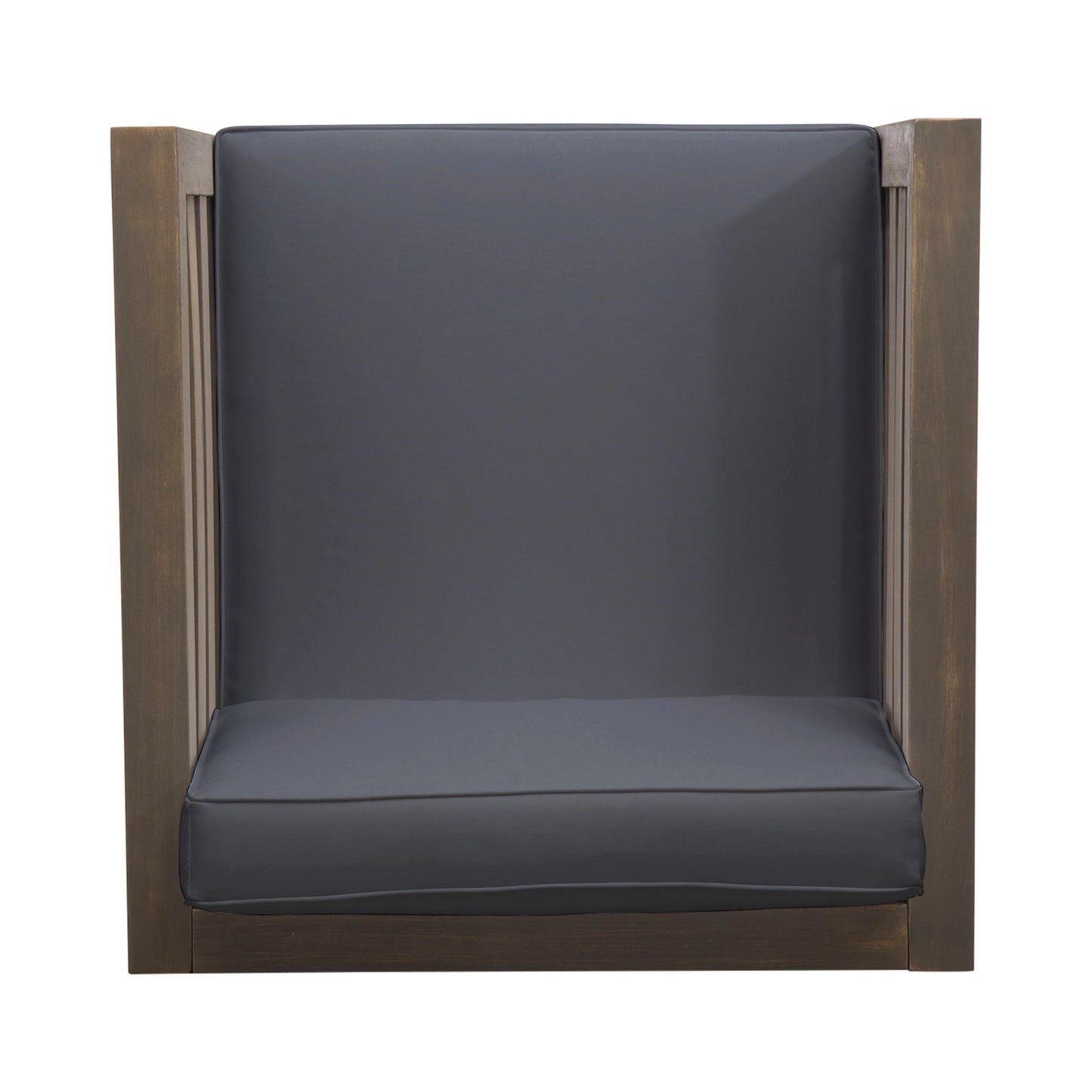 Outdoor acacia wood patio arm chair HouseOfZazla with dark grey fabric cushion on Tampa Home & Garden Store