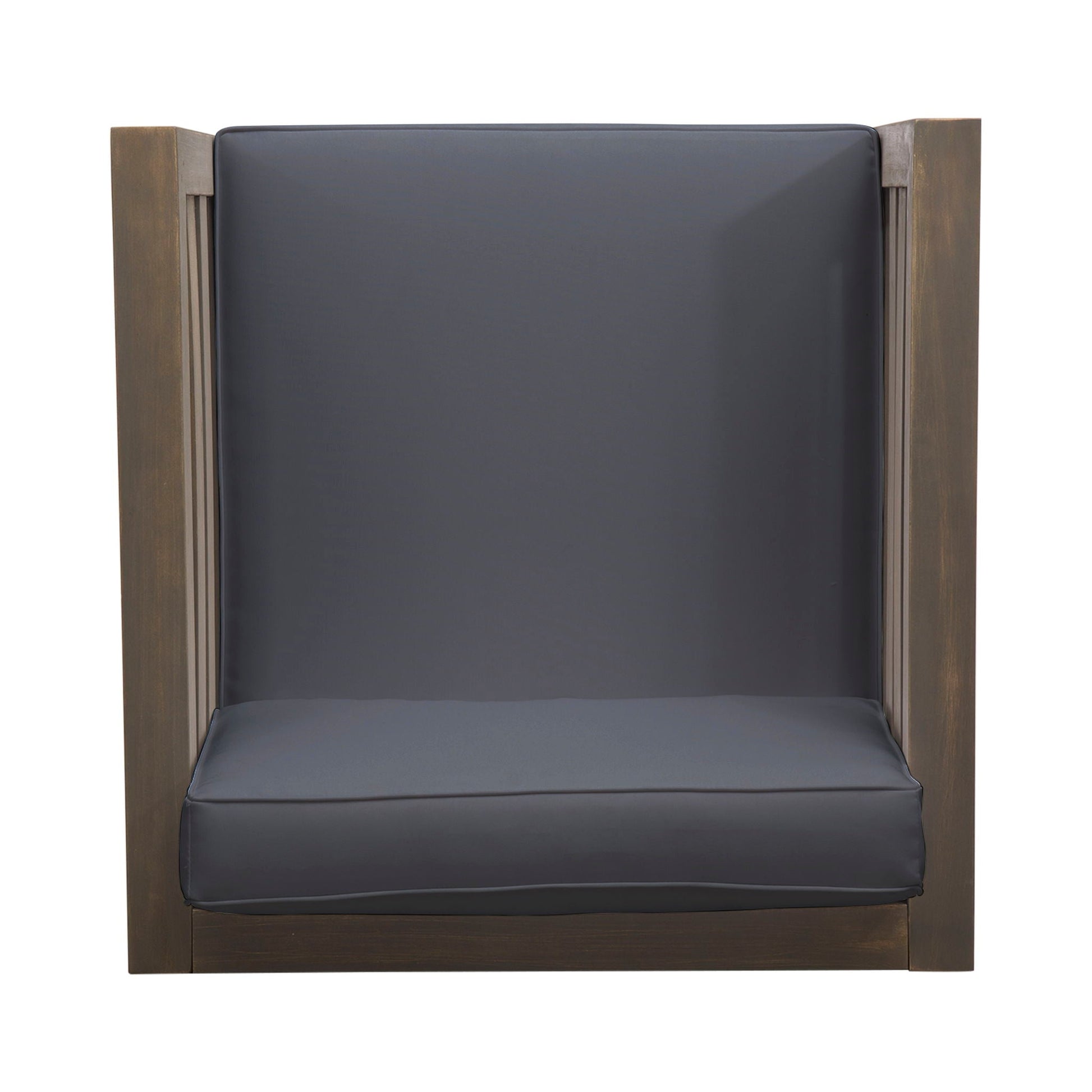 Outdoor acacia wood patio arm chair HouseOfZazla with dark grey fabric cushion on Tampa Home & Garden Store