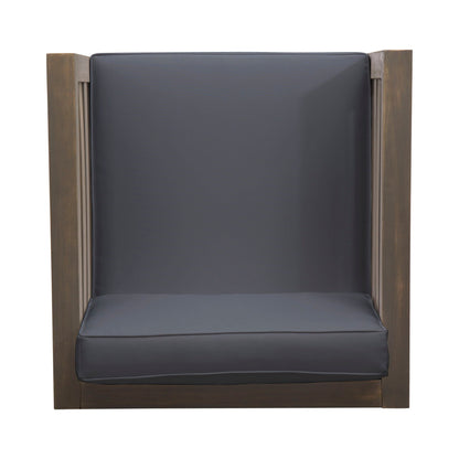 Outdoor acacia wood patio arm chair HouseOfZazla with dark grey fabric cushion on Tampa Home & Garden Store