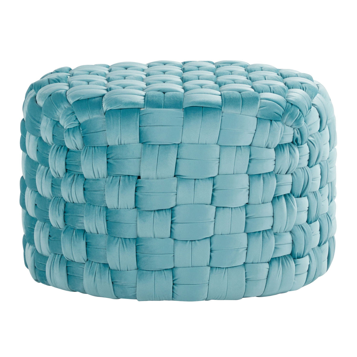 Braided round ottoman turquoise velvet by HouseOfZazla for accent seating on Tampa Home & Garden Store