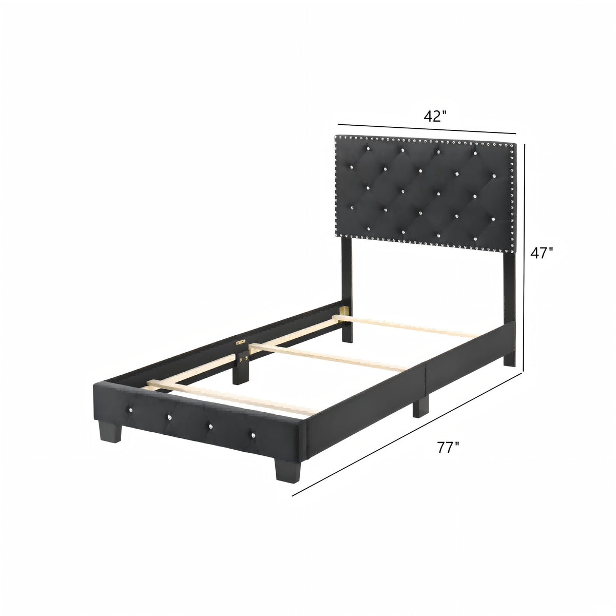 Luxurious Upholstered Bed with black tufted headboard and nailhead trim by HouseOfZazla on Tampa Home & Garden Store