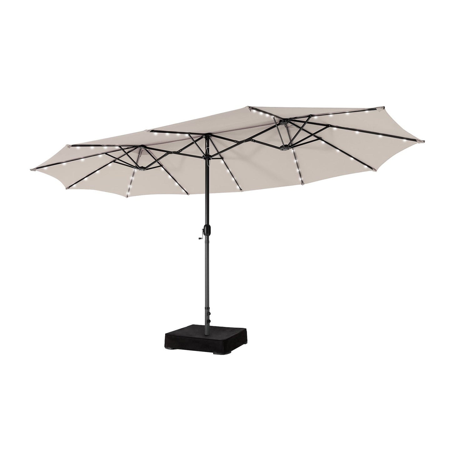 Sombrilla de patio de doble cara de 15 pies con 48 luces LED - Beige