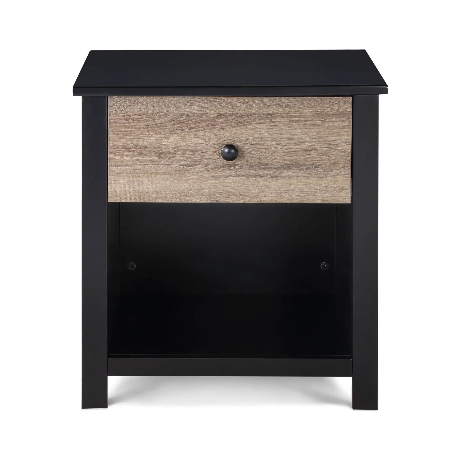 Connelly nightstand by Unique Piece Furniture, black frame with natural oak drawer front on Tampa Home & Garden Store