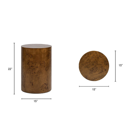 Nebula Burl Wood Pillar Side Table brown burl veneer 15 in dia x 22 in tall HouseOfZazla on Tampa Home & Garden Store