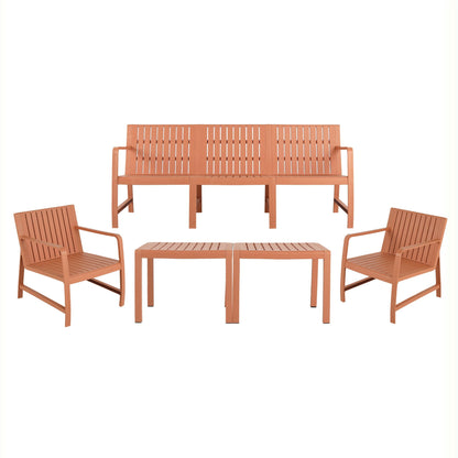 Orange waterproof 2-piece outdoor patio set with slatted back bench and chairs on Tampa Home & Garden Store