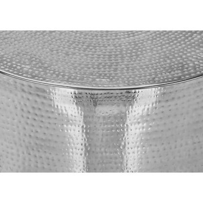 Drum Accent Side Table hammered silver metal surface close-up on Tampa Home & Garden Store
