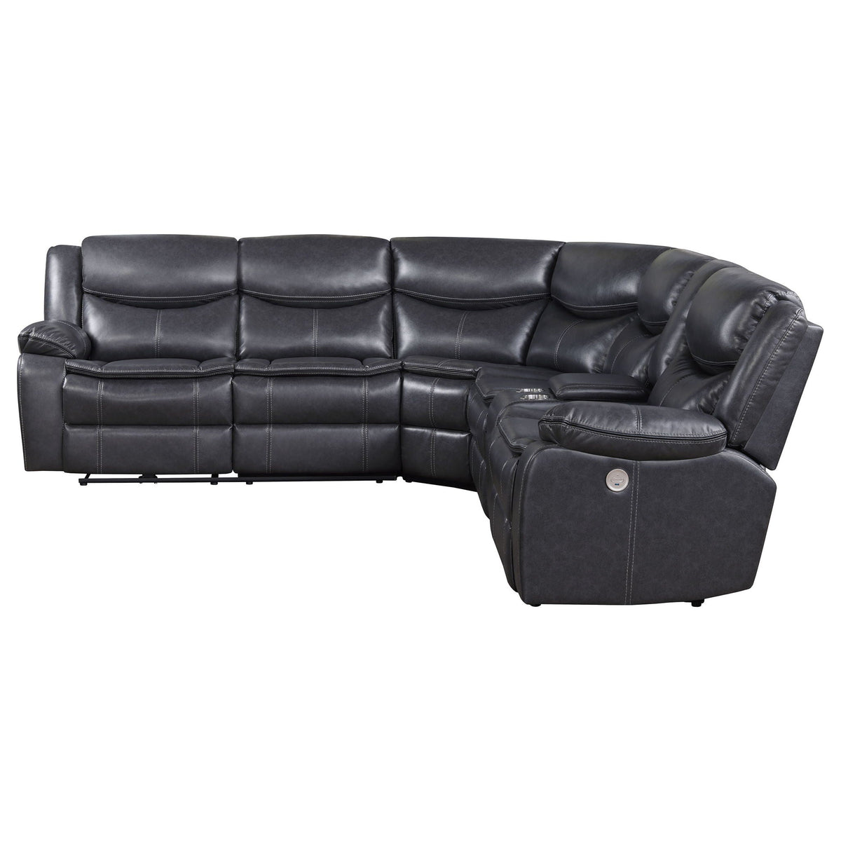 Salerno upholstered power reclining sectional sofa in dark gray leather with chaise HouseOfZazla on Tampa Home & Garden Store