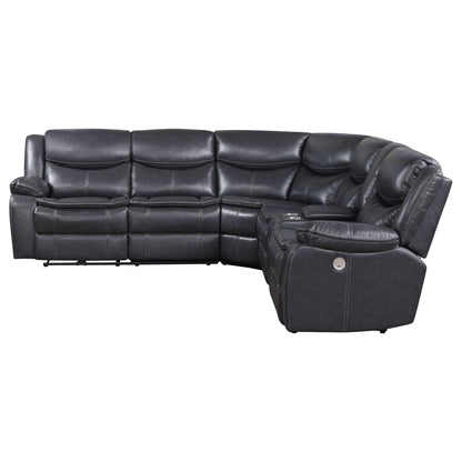 Salerno upholstered power reclining sectional sofa in dark gray leather with chaise HouseOfZazla on Tampa Home & Garden Store