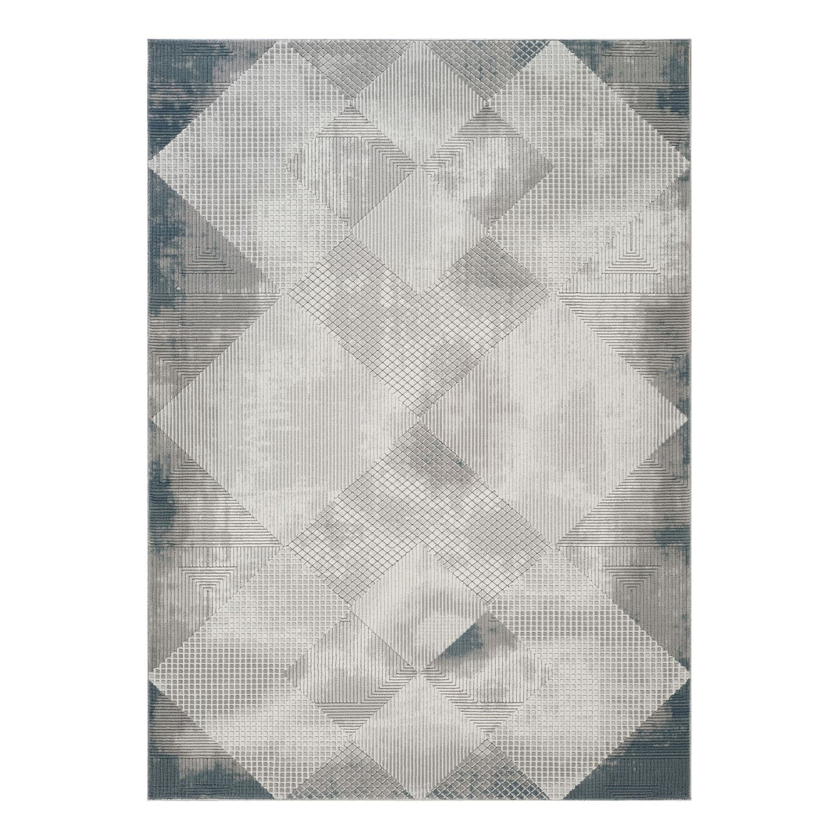 Soft 3D gray geometric area rug with quilted diamond and grid patterns, HouseOfZazla on Tampa Home & Garden Store