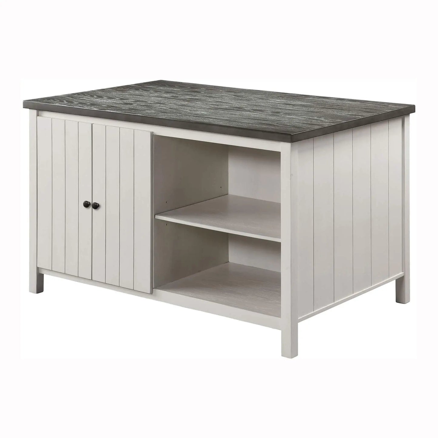 Counter height dining table with storage cabinet base, dark gray top and off-white body on Tampa Home & Garden Store