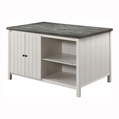 Counter height dining table with storage cabinet base, dark gray top and off-white body on Tampa Home & Garden Store