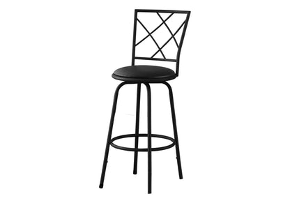 Swivel bar-height stool, black metal with round padded seat and crisscross lattice back on Tampa Home & Garden Store