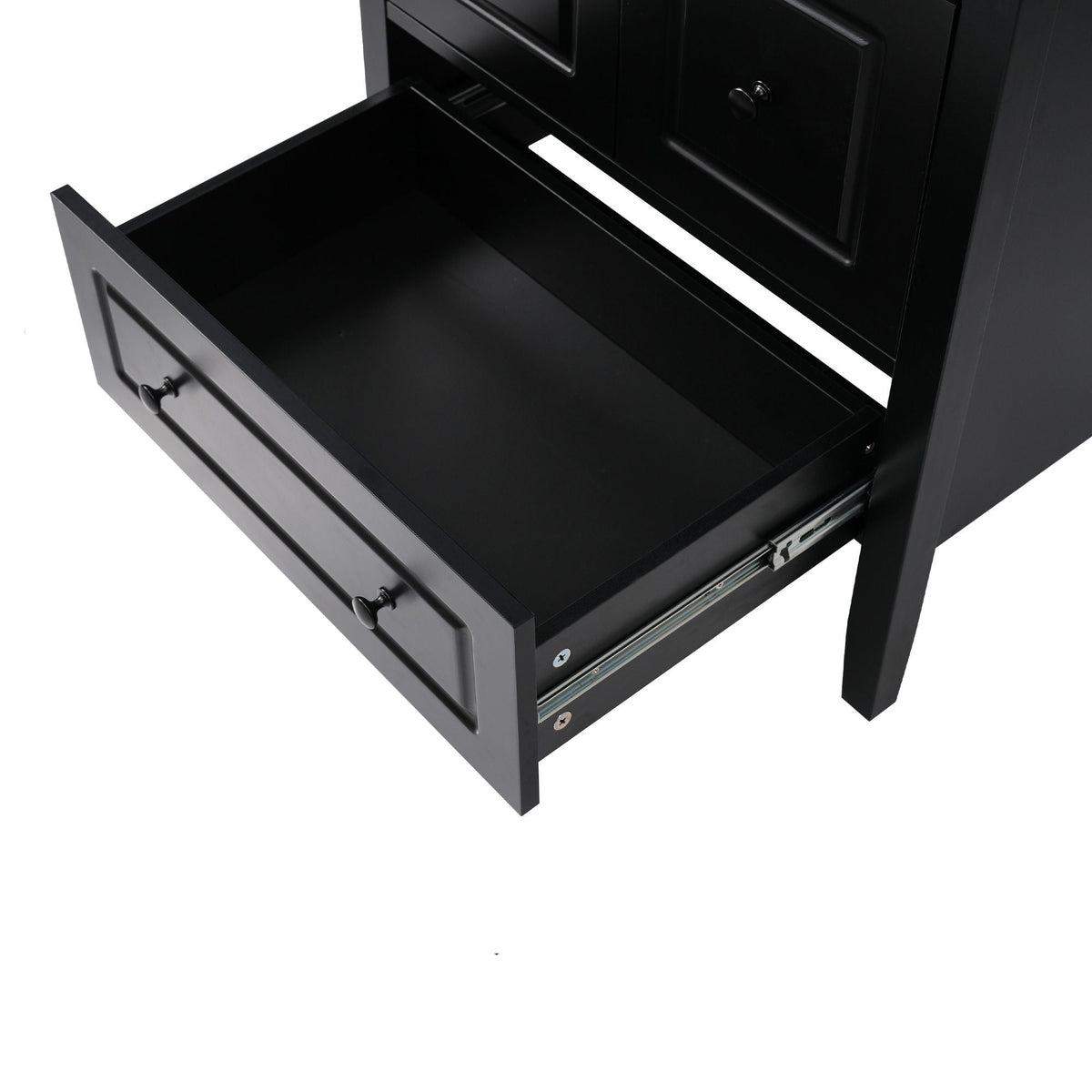 Retro bathroom vanity black finish with soft-closing drawers on Tampa Home & Garden Store
